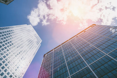 Low angle view of modern buildings against sky in city