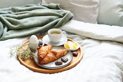 High angle view of breakfast on table