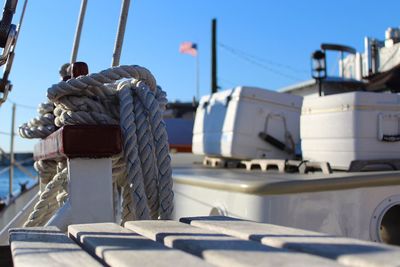 Close-up of rope tied to bollard