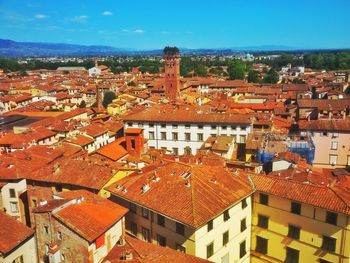 High angle view of houses in town