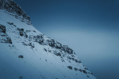 Scenic view of snowcapped mountains against clear blue sky