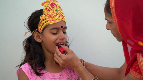 Durga puja look photo-shoot based on festival with ethnic look.like a face of hindu goddess durga.