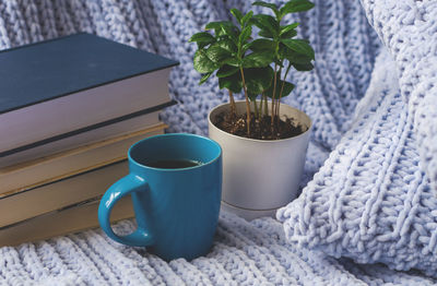 Close-up of coffee served on table