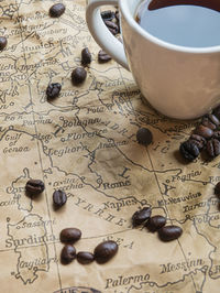 High angle view of coffee cup on table