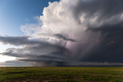 Supercell thunderstorm with lightning near kim, colorado