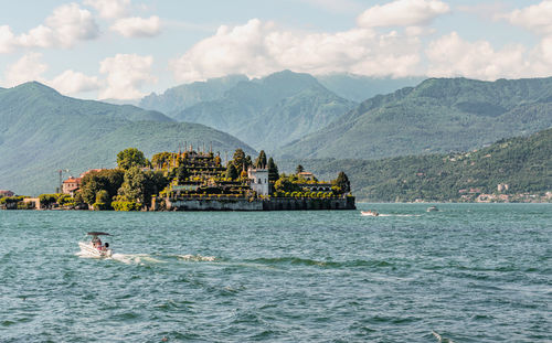 Scenic view of borromean islands, lake maggiore from the town of stresa 