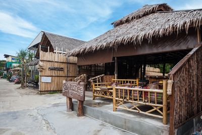 Built structure on beach against sky