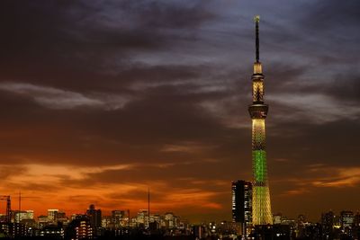 Communications tower at night