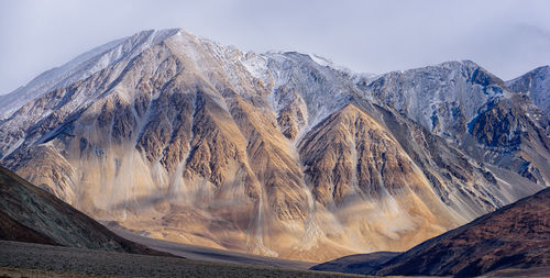 Panoramic view of snowcapped mountains against sky