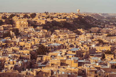 High angle view of buildings in city