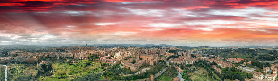 High angle view of townscape against sky