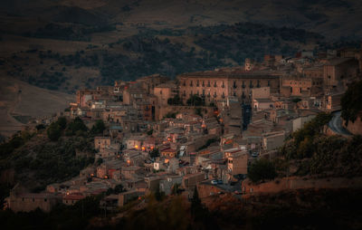 High angle view of buildings in city