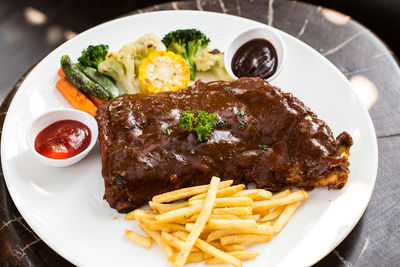 Close-up of meal served in plate