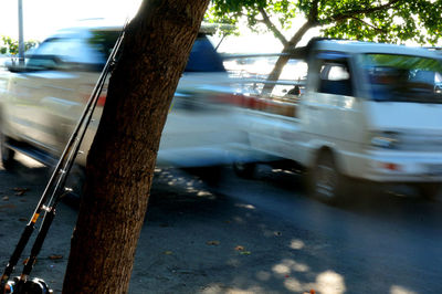 Blurred motion of car on road