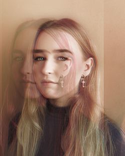 Double exposure of young woman with blond hair