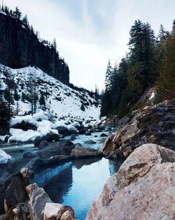 Scenic view of sea against cloudy sky