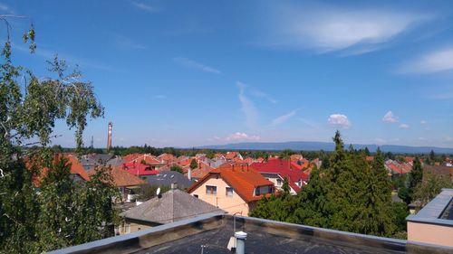 High angle view of cityscape against sky