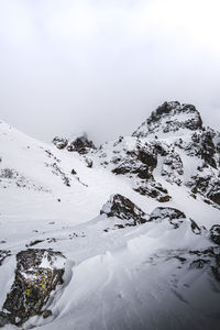 Scenic view of snow covered mountain against sky