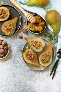 High angle view of food on table