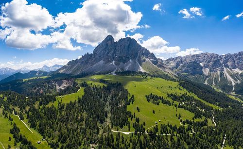 Scenic view of landscape and mountains against sky