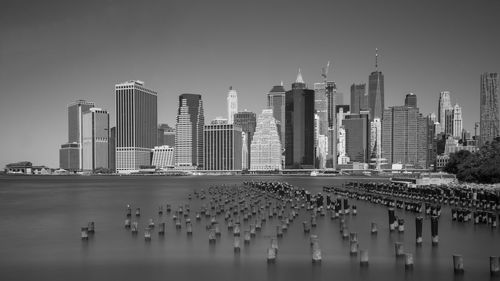 View of modern buildings against clear sky