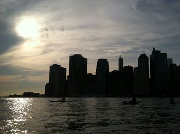 City skyline at sunset