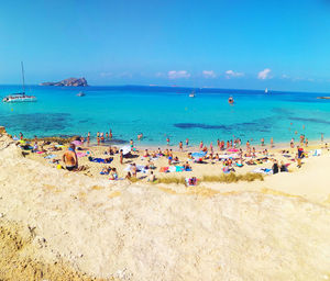 Panorama of the maritime beach of cala comte in ibiza in balearic island