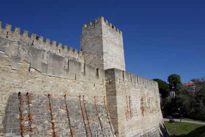Low angle view of historic building against blue sky