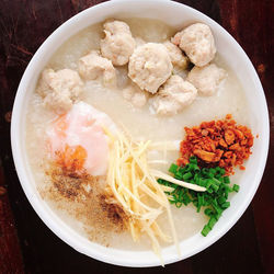 High angle view of meal served on table