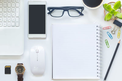 Directly above shot of eyeglasses on table