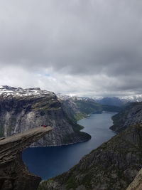 Scenic view of lake amidst mountain against sky