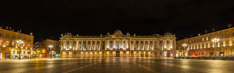 Illuminated building at night