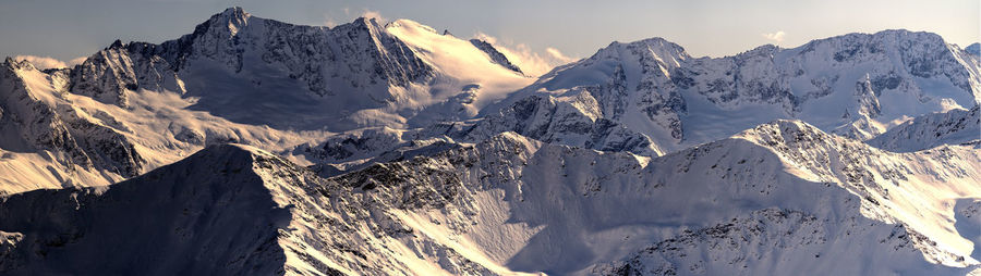 Panoramic view of snowcapped mountains against sky