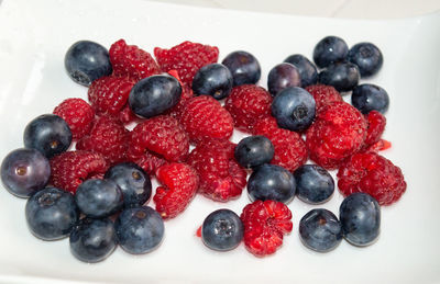 High angle view of strawberries