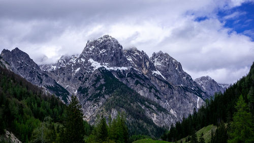 Scenic view of mountains against cloudy sky