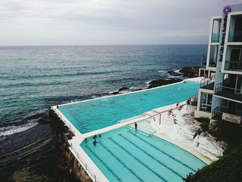 Scenic view of sea against cloudy sky