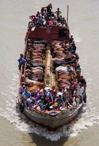 High angle view of boats in sea