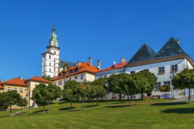 View of church of st. catherine from main square in kremnica, slovakia