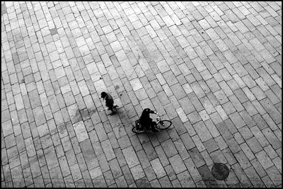 High angle view of people on street