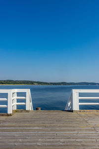 Scenic view of sea against clear blue sky