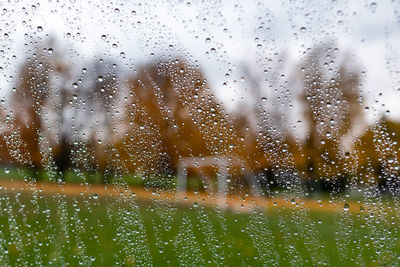 Full frame shot of wet glass window during rainy season