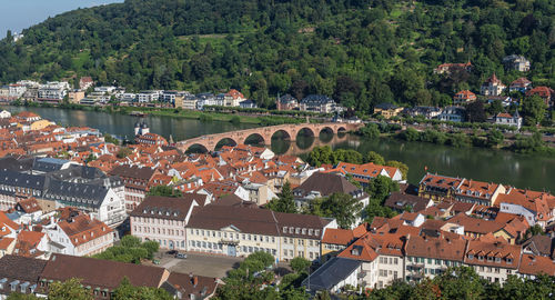 High angle view of buildings in town