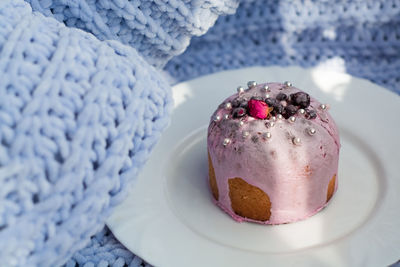 Close-up of cake in plate on table