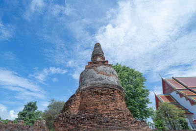 Low angle view of temple building against sky