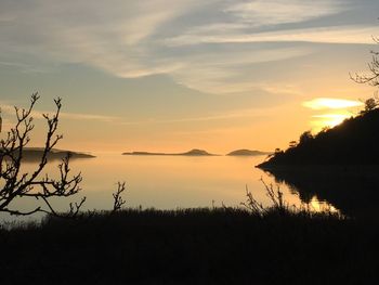 Scenic view of lake against sky during sunset