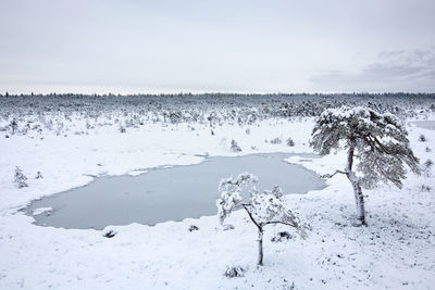 Scenic view of snow covered landscape against sky