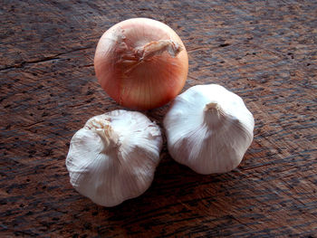 High angle view of mushrooms on table