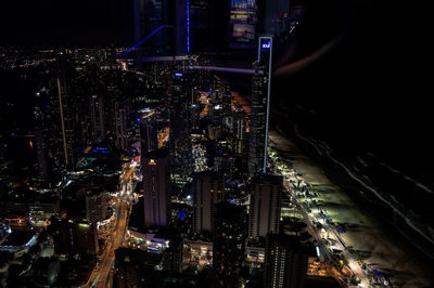 Aerial view of city at night