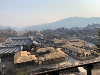 High angle view of townscape against sky