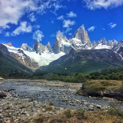 Scenic view of snowcapped mountains against sky
